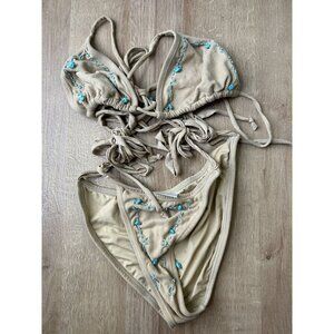OndaDeMar Tan Beaded Embellished Swimsuit Women's Size 8